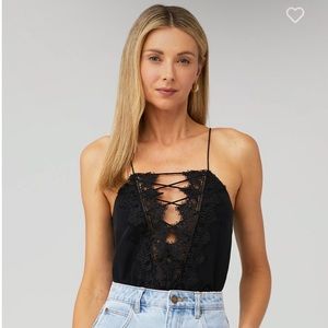 Cami NYC Charlie Charmeuse Silk Lace Top in Black XS